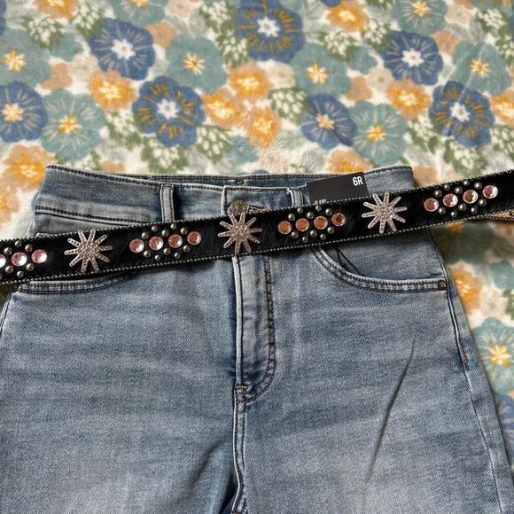 BHW Black and silver and pink leather and cow skin studded belt vintage y2k main image 6